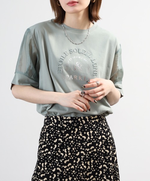 Anna Nicola(アンナニコラ)の「Anna Nicola 袖シアーロゴカットソー(Tシャツ/カットソー・レディース・シルバーグレー/ブラック/モスグリーン・38)」の12枚目の写真