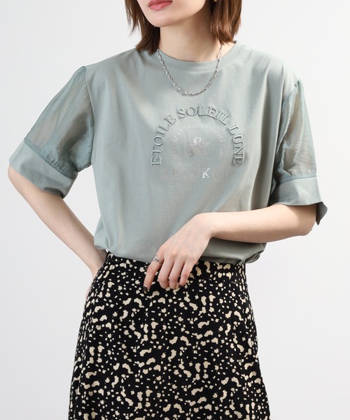 Anna Nicola(アンナニコラ)の「Anna Nicola 袖シアーロゴカットソー(Tシャツ/カットソー・レディース・シルバーグレー/ブラック/モスグリーン・38)」の13枚目の写真