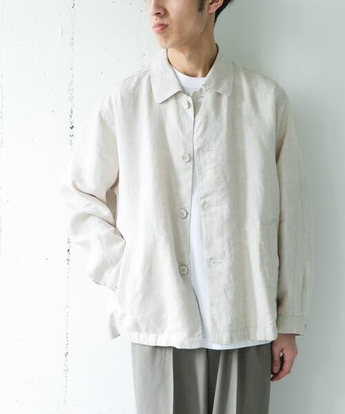 URBAN RESEARCH DOORS（アーバンリサーチドアーズ）の「シルケットリネン シャツジャケット（その他アウター・メンズ・ブラウン/アイボリー/スミクロ・MEDIUM/LARGE）」の4枚目の写真