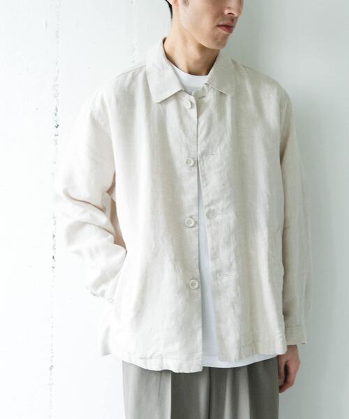 URBAN RESEARCH DOORS（アーバンリサーチドアーズ）の「シルケットリネン シャツジャケット（その他アウター・メンズ・ブラウン/アイボリー/スミクロ・MEDIUM/LARGE）」の5枚目の写真