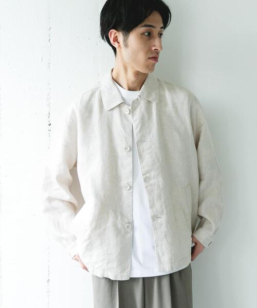 URBAN RESEARCH DOORS（アーバンリサーチドアーズ）の「シルケットリネン シャツジャケット（その他アウター・メンズ・ブラウン/アイボリー/スミクロ・MEDIUM/LARGE）」の7枚目の写真