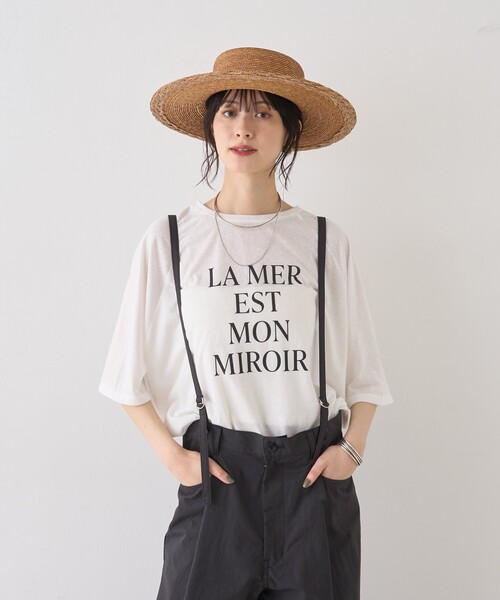 Rouge vif Anna(ルージュヴィフアンナ)の「【追加】シアーロゴオーバーサイズTシャツ/夏服/前後差/サイドスリット(Tシャツ/カットソー・レディース・チャコールグレー/ホワイト・フリー)」の3枚目の写真
