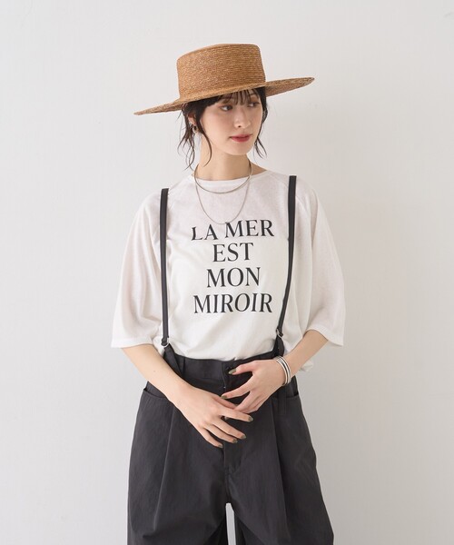 Rouge vif Anna(ルージュヴィフアンナ)の「【追加】シアーロゴオーバーサイズTシャツ/夏服/前後差/サイドスリット(Tシャツ/カットソー・レディース・チャコールグレー/ホワイト・フリー)」の4枚目の写真