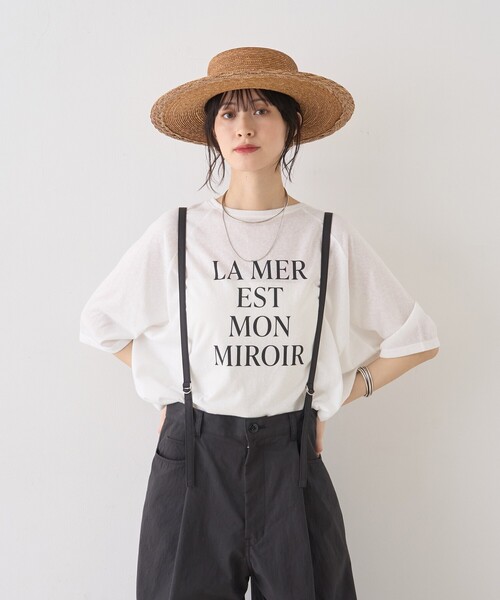 Rouge vif Anna(ルージュヴィフアンナ)の「【追加】シアーロゴオーバーサイズTシャツ/夏服/前後差/サイドスリット(Tシャツ/カットソー・レディース・チャコールグレー/ホワイト・フリー)」の5枚目の写真