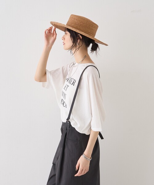 Rouge vif Anna(ルージュヴィフアンナ)の「【追加】シアーロゴオーバーサイズTシャツ/夏服/前後差/サイドスリット(Tシャツ/カットソー・レディース・チャコールグレー/ホワイト・フリー)」の6枚目の写真