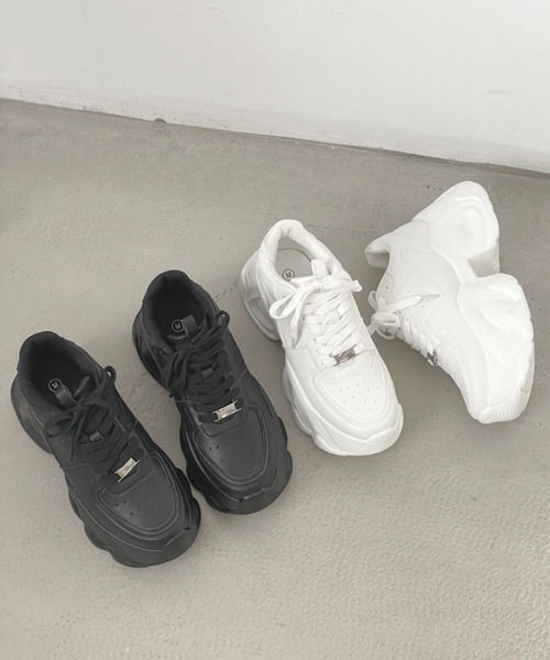 Shoes in Closet（シューズインクローゼット）の「+8.5㎝ 軽量 厚底 レースアップ デザインソールスニーカー 5878（スニーカー・レディース・ブラック/ホワイト・S/L/M/LL）」の20枚目の写真