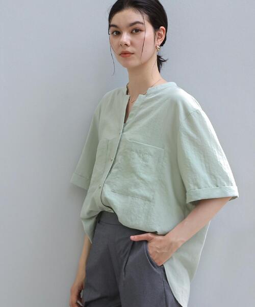 THE SHOP TK （ザ ショップ ティーケー ）の「【M-XL/羽織でも決まる】Wポケット金ボタン 5分袖シャツ（シャツ/ブラウス・レディース・スミクロ/グリーン系/アイボリー/イエロー系その他・14/13/12）」の8枚目の写真