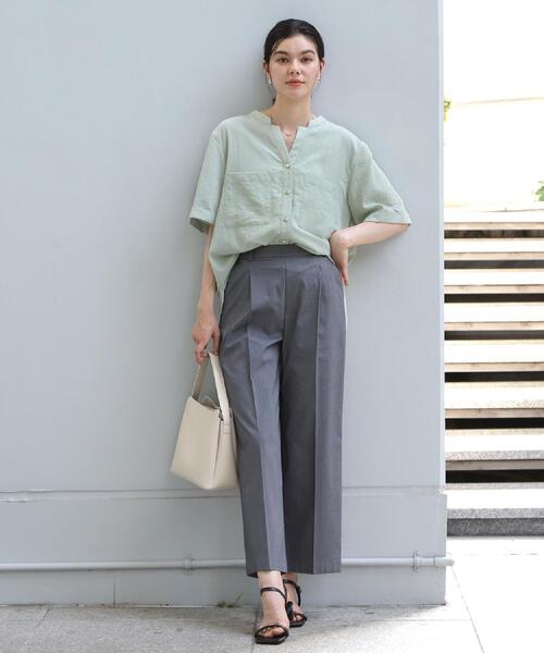 THE SHOP TK （ザ ショップ ティーケー ）の「【M-XL/羽織でも決まる】Wポケット金ボタン 5分袖シャツ（シャツ/ブラウス・レディース・スミクロ/グリーン系/アイボリー/イエロー系その他・14/13/12）」の9枚目の写真