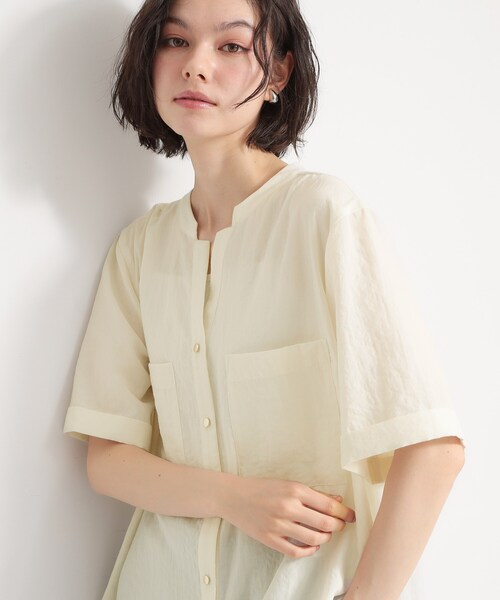 THE SHOP TK （ザ ショップ ティーケー ）の「【M-XL/羽織でも決まる】Wポケット金ボタン 5分袖シャツ（シャツ/ブラウス・レディース・スミクロ/グリーン系/アイボリー/イエロー系その他・14/13/12）」の17枚目の写真