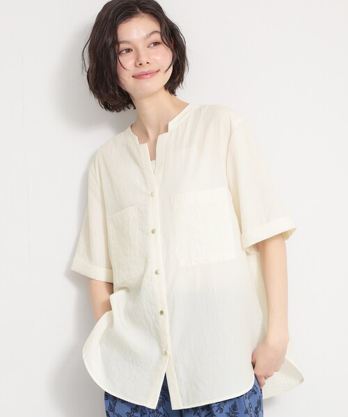 THE SHOP TK （ザ ショップ ティーケー ）の「【M-XL/羽織でも決まる】Wポケット金ボタン 5分袖シャツ（シャツ/ブラウス・レディース・スミクロ/グリーン系/アイボリー/イエロー系その他・14/13/12）」の18枚目の写真
