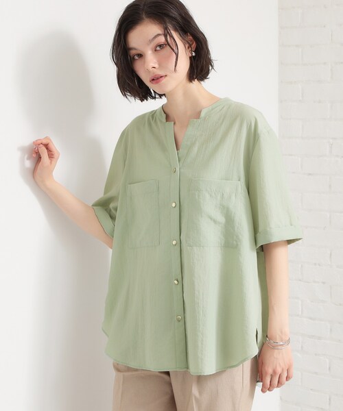 THE SHOP TK (ザ ショップ ティーケー )の「【M-XL/刻みネックですっきり見え】Wポケット金ボタン 5分袖シャツ(シャツ/ブラウス・レディース・スミクロ/グリーン系/アイボリー/イエロー系その他・14/13/12)」の21枚目の写真