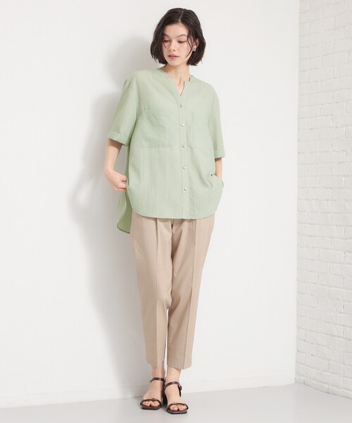 THE SHOP TK (ザ ショップ ティーケー )の「【M-XL/刻みネックですっきり見え】Wポケット金ボタン 5分袖シャツ(シャツ/ブラウス・レディース・スミクロ/グリーン系/アイボリー/イエロー系その他・14/13/12)」の20枚目の写真