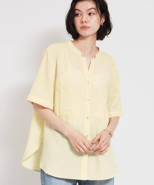 THE SHOP TK (ザ ショップ ティーケー )の「【M-XL/刻みネックですっきり見え】Wポケット金ボタン 5分袖シャツ(シャツ/ブラウス・レディース・スミクロ/グリーン系/アイボリー/イエロー系その他・14/13/12)」の18枚目の写真