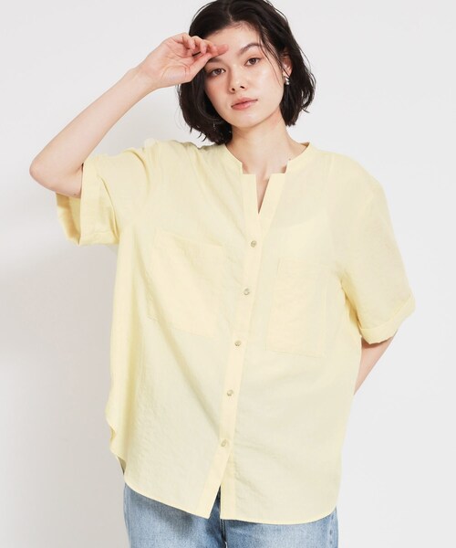 THE SHOP TK (ザ ショップ ティーケー )の「【M-XL/刻みネックですっきり見え】Wポケット金ボタン 5分袖シャツ(シャツ/ブラウス・レディース・スミクロ/グリーン系/アイボリー/イエロー系その他・14/13/12)」の8枚目の写真