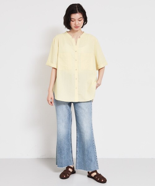THE SHOP TK (ザ ショップ ティーケー )の「【M-XL/刻みネックですっきり見え】Wポケット金ボタン 5分袖シャツ(シャツ/ブラウス・レディース・スミクロ/グリーン系/アイボリー/イエロー系その他・14/13/12)」の10枚目の写真