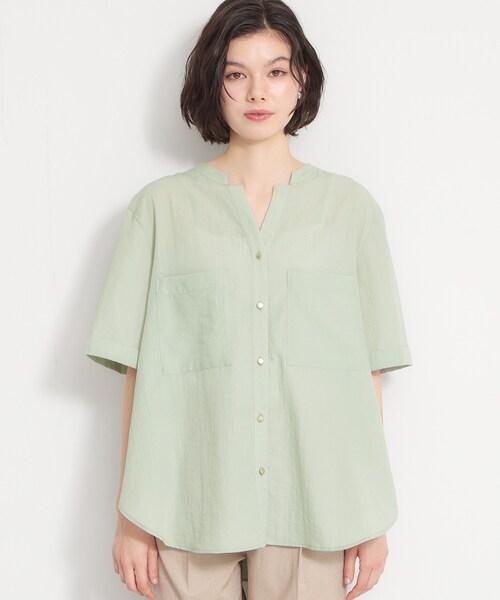 THE SHOP TK (ザ ショップ ティーケー )の「【M-XL/刻みネックですっきり見え】Wポケット金ボタン 5分袖シャツ(シャツ/ブラウス・レディース・スミクロ/グリーン系/アイボリー/イエロー系その他・14/13/12)」の12枚目の写真