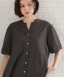 【M-XL/羽織でも決まる】Wポケット金ボタン 5分袖シャツ