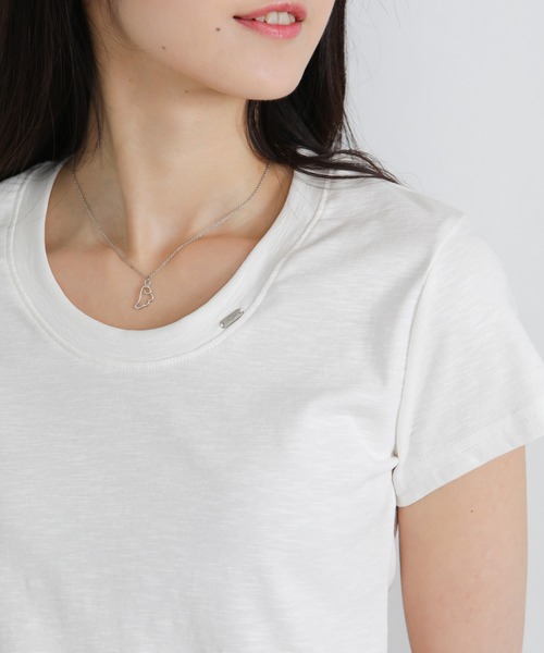 pumpkin port(パンプキンポート)の「クルーネック シルバープレートポイントスラブ素材半袖Tシャツ(Tシャツ/カットソー・レディース・ホワイト/ライトグレー/ブラック・M/L/LL)」の2枚目の写真