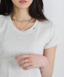 クルーネック シルバープレートポイントスラブ素材半袖Tシャツ