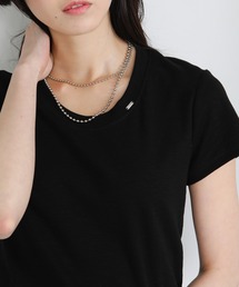 クルーネック シルバープレートポイントスラブ素材半袖Tシャツ