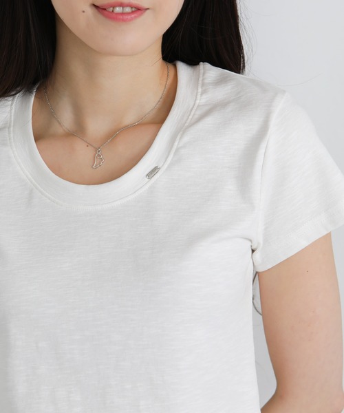 pumpkin port(パンプキンポート)の「クルーネック シルバープレートポイントスラブ素材半袖Tシャツ(Tシャツ/カットソー・レディース・ホワイト/ライトグレー/ブラック・M/L/LL)」の4枚目の写真