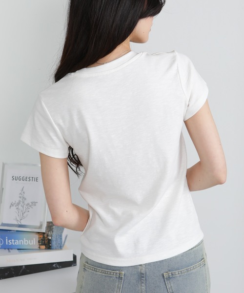 pumpkin port(パンプキンポート)の「クルーネック シルバープレートポイントスラブ素材半袖Tシャツ(Tシャツ/カットソー・レディース・ホワイト/ライトグレー/ブラック・M/L/LL)」の10枚目の写真