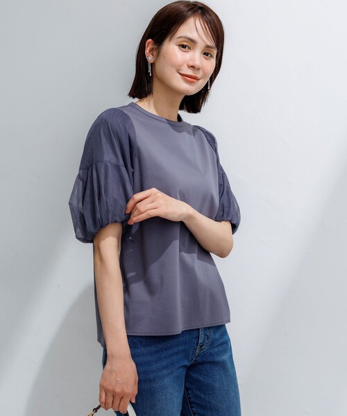 組曲 S(クミキョク チイサイサイズ)の「コットンポンチ チュールコンビ カットソー(Tシャツ/カットソー・レディース・グレー系/ブラック系/ホワイト系・S2)」の3枚目の写真