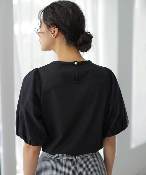 組曲 S(クミキョク チイサイサイズ)の「コットンポンチ チュールコンビ カットソー(Tシャツ/カットソー・レディース・グレー系/ブラック系/ホワイト系・S2)」の6枚目の写真