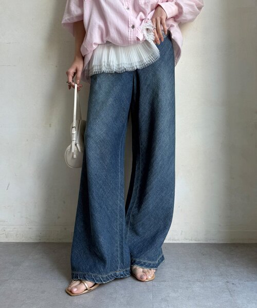 DouDou（ドゥドゥ）の「バイヤスデニムパンツ（デニムパンツ・レディース・ブルー/ブルー系その他・38/36）」の2枚目の写真