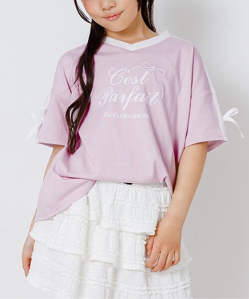 algy(アルジー)の「りぼんロゴBIG半袖Tシャツ(Tシャツ/カットソー・キッズ・ブラック/オフホワイト/ピンク・130/140/150/160)」の3枚目の写真