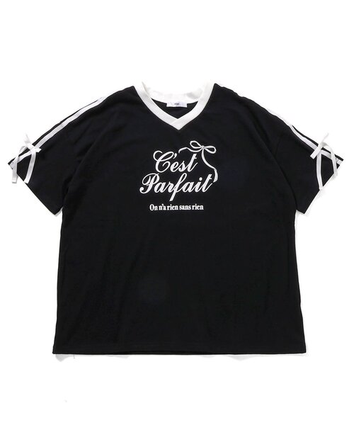 algy(アルジー)の「りぼんロゴBIG半袖Tシャツ(Tシャツ/カットソー・キッズ・ブラック/オフホワイト/ピンク・130/140/150/160)」の1枚目の写真