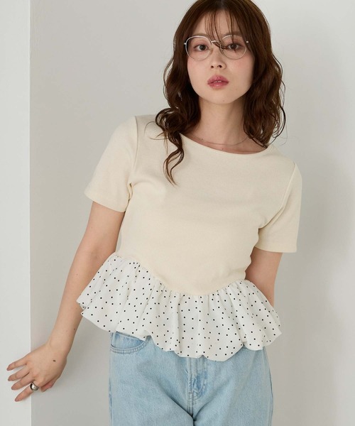 Cherir Mignon(シェリルミニョン)の「【Cherir Mignon】ドッキングバルーン半袖プルオーバー(Tシャツ/カットソー・レディース・ブラック/アイボリー・FREE)」の3枚目の写真