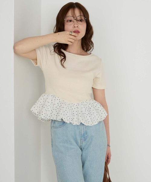 Cherir Mignon(シェリルミニョン)の「【Cherir Mignon】ドッキングバルーン半袖プルオーバー(Tシャツ/カットソー・レディース・ブラック/アイボリー・FREE)」の4枚目の写真