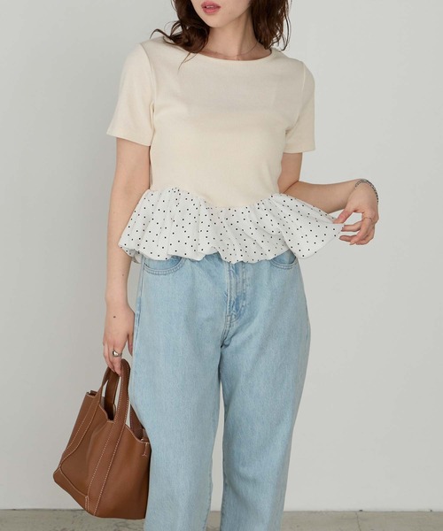 Cherir Mignon(シェリルミニョン)の「【Cherir Mignon】ドッキングバルーン半袖プルオーバー(Tシャツ/カットソー・レディース・ブラック/アイボリー・FREE)」の5枚目の写真