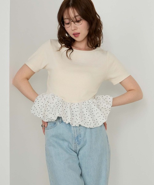 Cherir Mignon(シェリルミニョン)の「【Cherir Mignon】ドッキングバルーン半袖プルオーバー(Tシャツ/カットソー・レディース・ブラック/アイボリー・FREE)」の8枚目の写真