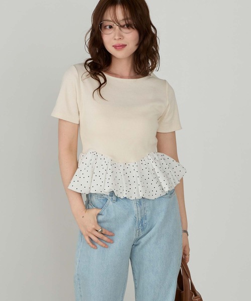 Cherir Mignon(シェリルミニョン)の「【Cherir Mignon】ドッキングバルーン半袖プルオーバー(Tシャツ/カットソー・レディース・ブラック/アイボリー・FREE)」の9枚目の写真