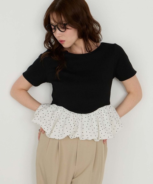 Cherir Mignon(シェリルミニョン)の「【Cherir Mignon】ドッキングバルーン半袖プルオーバー(Tシャツ/カットソー・レディース・ブラック/アイボリー・FREE)」の14枚目の写真