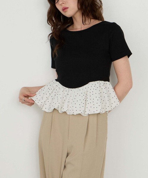 Cherir Mignon(シェリルミニョン)の「【Cherir Mignon】ドッキングバルーン半袖プルオーバー(Tシャツ/カットソー・レディース・ブラック/アイボリー・FREE)」の15枚目の写真