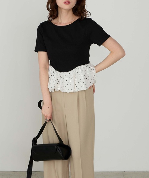 Cherir Mignon(シェリルミニョン)の「【Cherir Mignon】ドッキングバルーン半袖プルオーバー(Tシャツ/カットソー・レディース・ブラック/アイボリー・FREE)」の16枚目の写真
