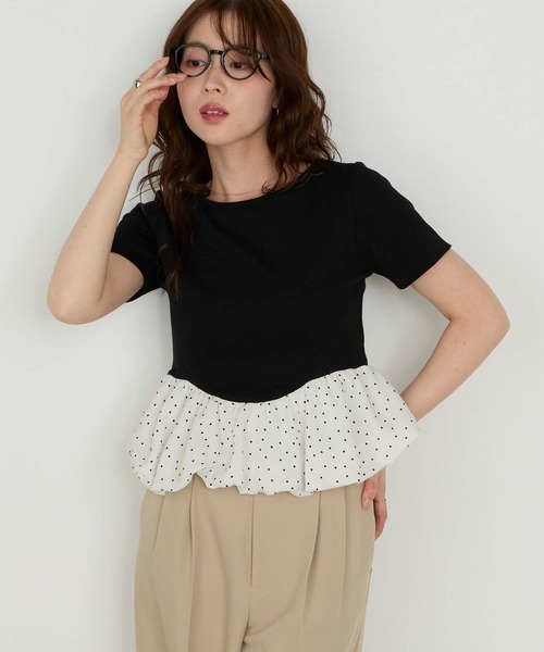 Cherir Mignon(シェリルミニョン)の「【Cherir Mignon】ドッキングバルーン半袖プルオーバー(Tシャツ/カットソー・レディース・ブラック/アイボリー・FREE)」の20枚目の写真