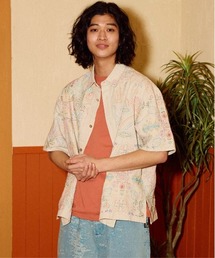 LINEN/COTTON スクエア刺繍 S/Sシャツ