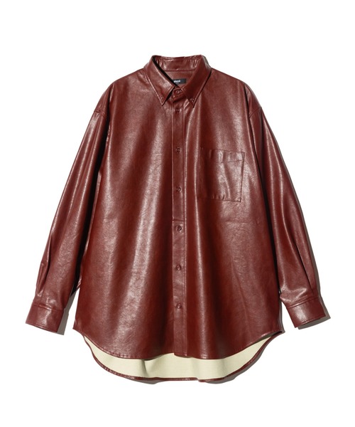 glamb(グラム)の「Synth Leather Button Down Shirt / シンセレザーボタンダウンシャツ(シャツ/ブラウス・メンズ・ブラック/ワイン・S/M/L)」の4枚目の写真
