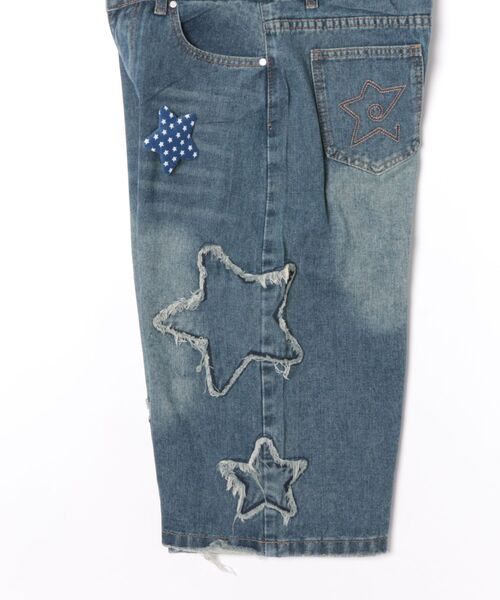 HOOK（フック）の「HOOK　スター刺繍×ブローチ カットオフ デニムショーツ ワイドハーフパンツ Y2K ユニセックス ストリート (SS)（デニムパンツ・メンズ・インディゴブルー・L/M/XL）」の11枚目の写真