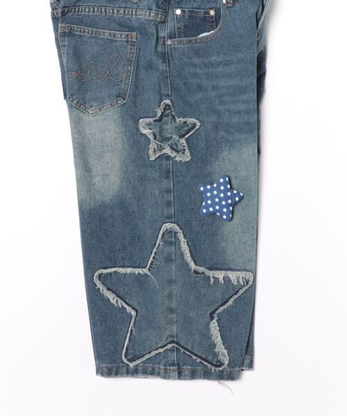 HOOK（フック）の「HOOK　スター刺繍×ブローチ カットオフ デニムショーツ ワイドハーフパンツ Y2K ユニセックス ストリート (SS)（デニムパンツ・メンズ・インディゴブルー・L/M/XL）」の10枚目の写真