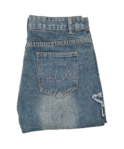 HOOK（フック）の「HOOK　スター刺繍×ブローチ カットオフ デニムショーツ ワイドハーフパンツ Y2K ユニセックス ストリート (SS)（デニムパンツ・メンズ・インディゴブルー・L/M/XL）」の6枚目の写真