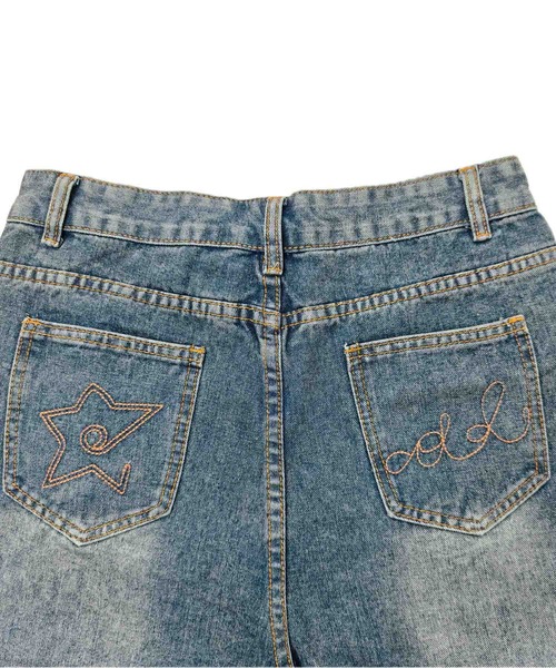 HOOK（フック）の「HOOK　スター刺繍×ブローチ カットオフ デニムショーツ ワイドハーフパンツ Y2K ユニセックス ストリート (SS)（デニムパンツ・メンズ・インディゴブルー・L/M/XL）」の5枚目の写真