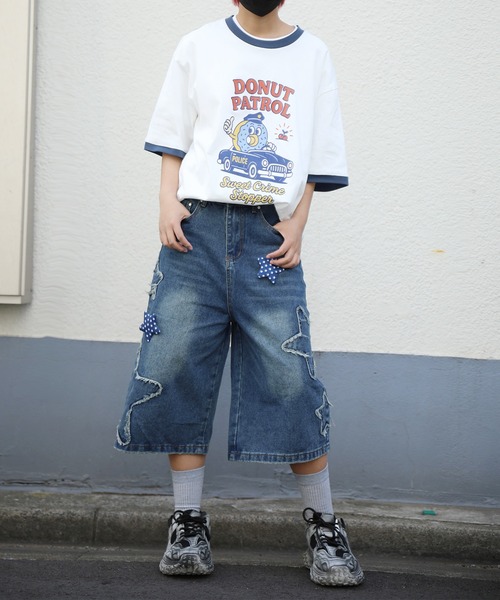 HOOK（フック）の「HOOK　スター刺繍×ブローチ カットオフ デニムショーツ ワイドハーフパンツ Y2K ユニセックス ストリート (SS)（デニムパンツ・メンズ・インディゴブルー・L/M/XL）」の16枚目の写真