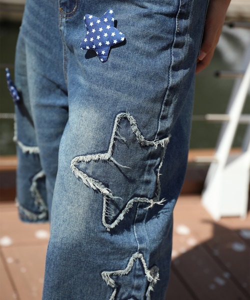 HOOK（フック）の「HOOK　スター刺繍×ブローチ カットオフ デニムショーツ ワイドハーフパンツ Y2K ユニセックス ストリート (SS)（デニムパンツ・メンズ・インディゴブルー・L/M/XL）」の13枚目の写真