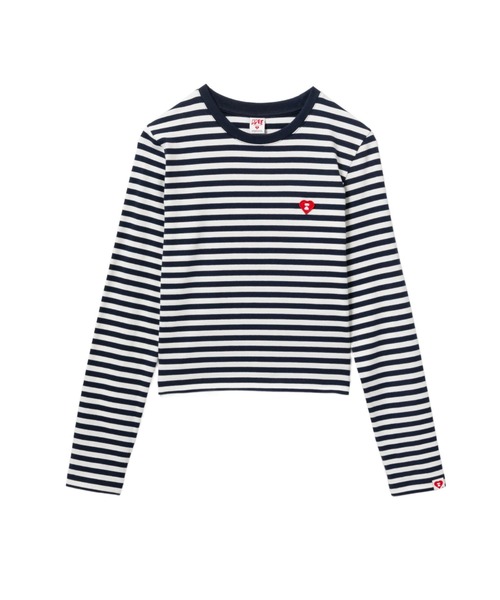 APEE BY A BATHING APE(エイピーバイアベイシングエイプ)の「HEART BADGE STRIPED LS TEE(Tシャツ/カットソー・レディース・ブラック/レッド・MEDIUM/SMALL/X-SMALL)」の2枚目の写真