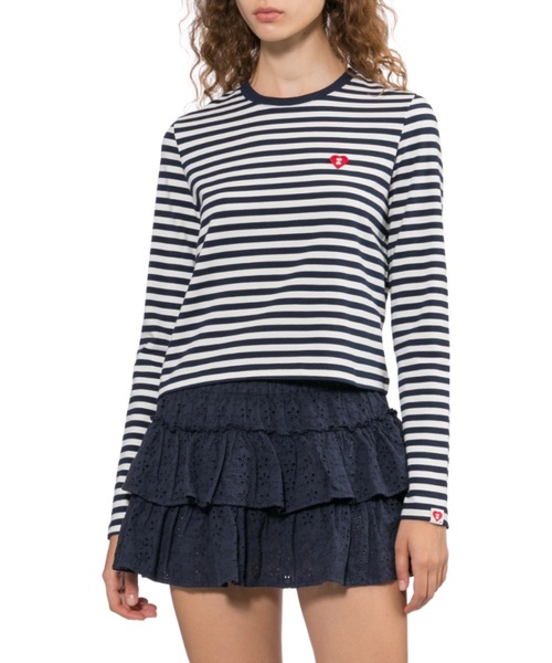 APEE BY A BATHING APE(エイピーバイアベイシングエイプ)の「HEART BADGE STRIPED LS TEE(Tシャツ/カットソー・レディース・ブラック/レッド・MEDIUM/SMALL/X-SMALL)」の5枚目の写真